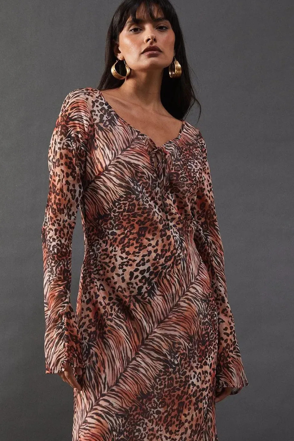 Chiffon Tie Keyhole Front Bias Midi Dress