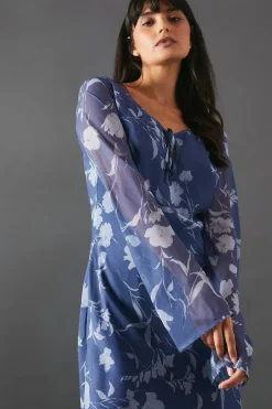 Chiffon Tie Keyhole Front Bias Midi Dress