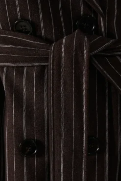 Chocolate Pinstripe Belted Trench Coat