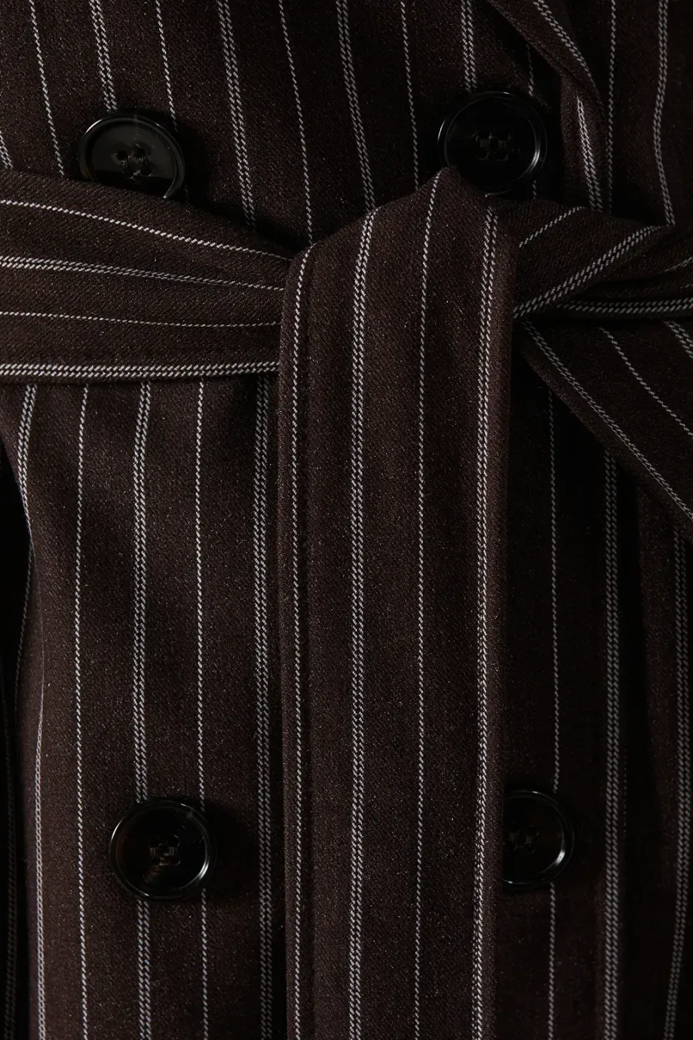 Chocolate Pinstripe Belted Trench Coat
