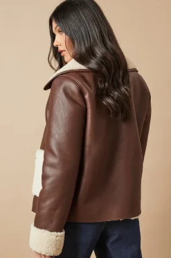 Chocolate Shearling Lined Short Aviator Jacket