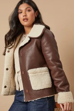 Chocolate Shearling Lined Short Aviator Jacket