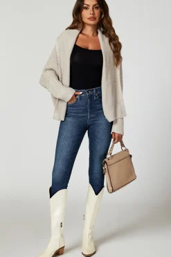 Chunky Pleat Oversized Cardigan In Beige