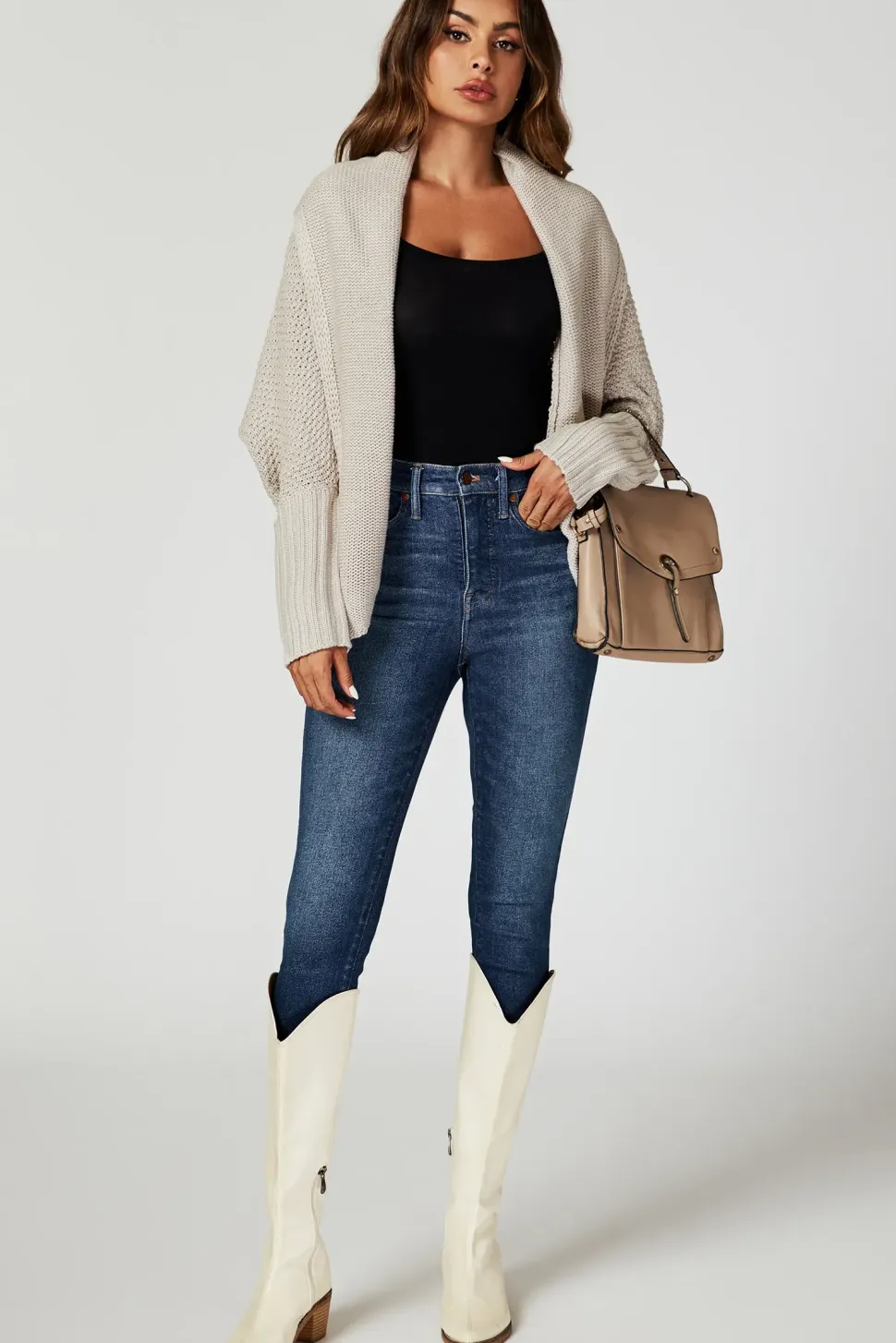 Chunky Pleat Oversized Cardigan In Beige