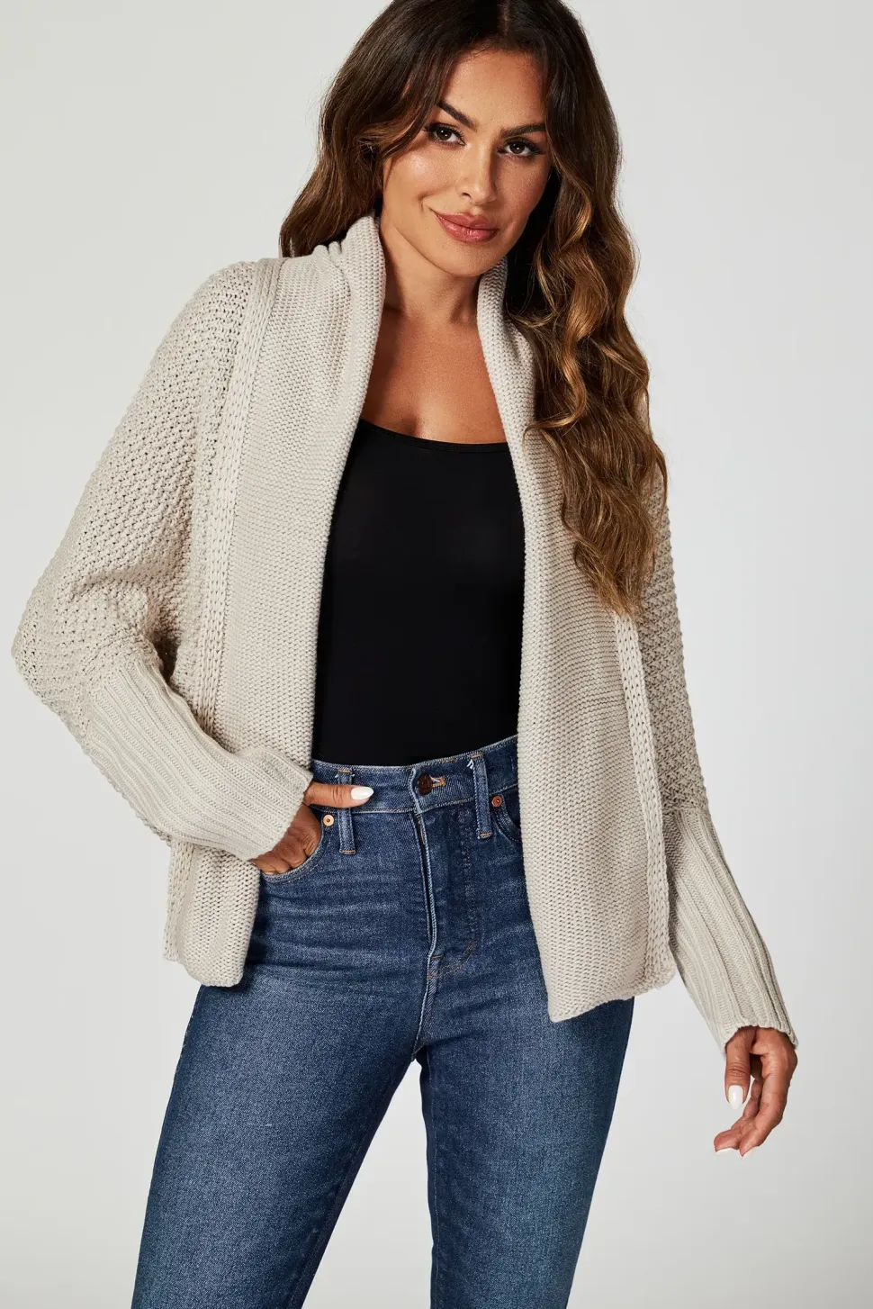 Chunky Pleat Oversized Cardigan In Beige