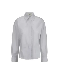 Classic Cotton Shirt with Concealed Button Closure and Striped Pattern