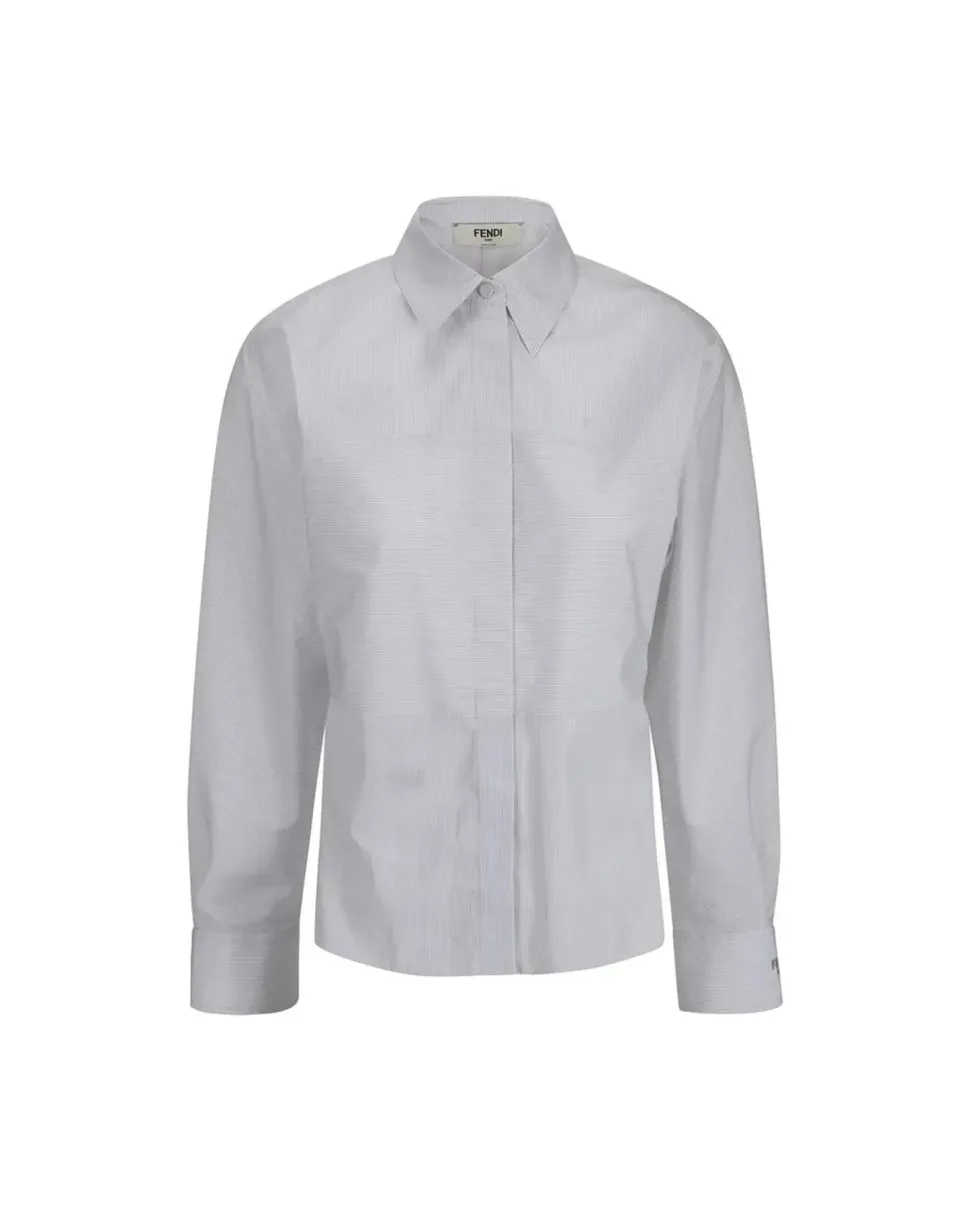 Classic Cotton Shirt with Concealed Button Closure and Striped Pattern