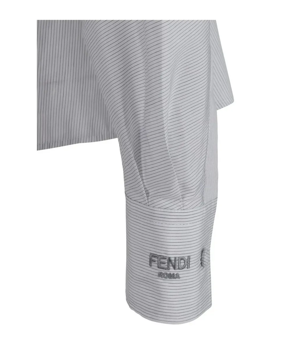 Classic Cotton Shirt with Concealed Button Closure and Striped Pattern