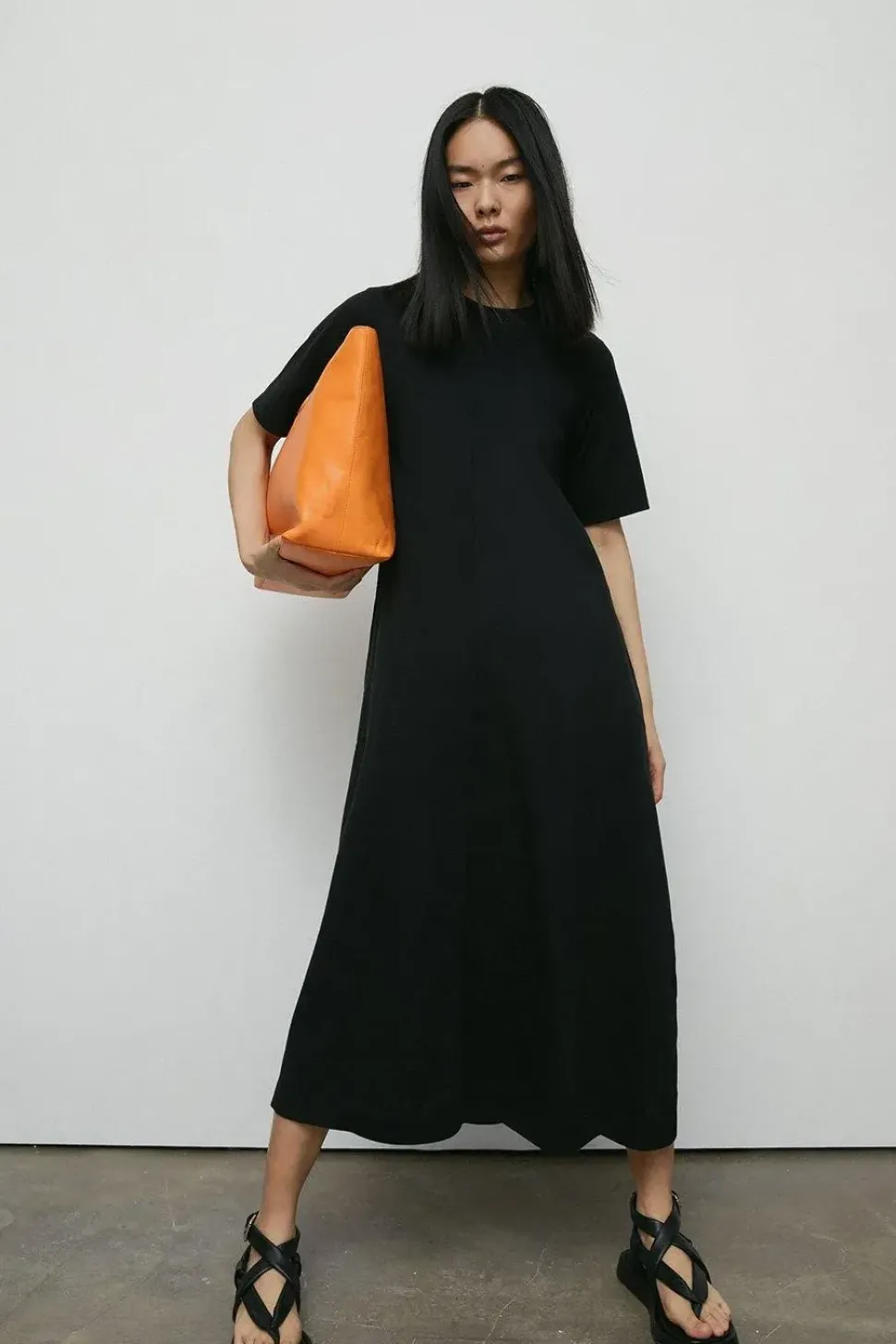 Clean Cotton Trapeze Midi Dress