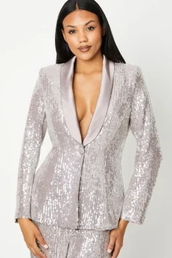 Clear Sequin Single Breasted Blazer