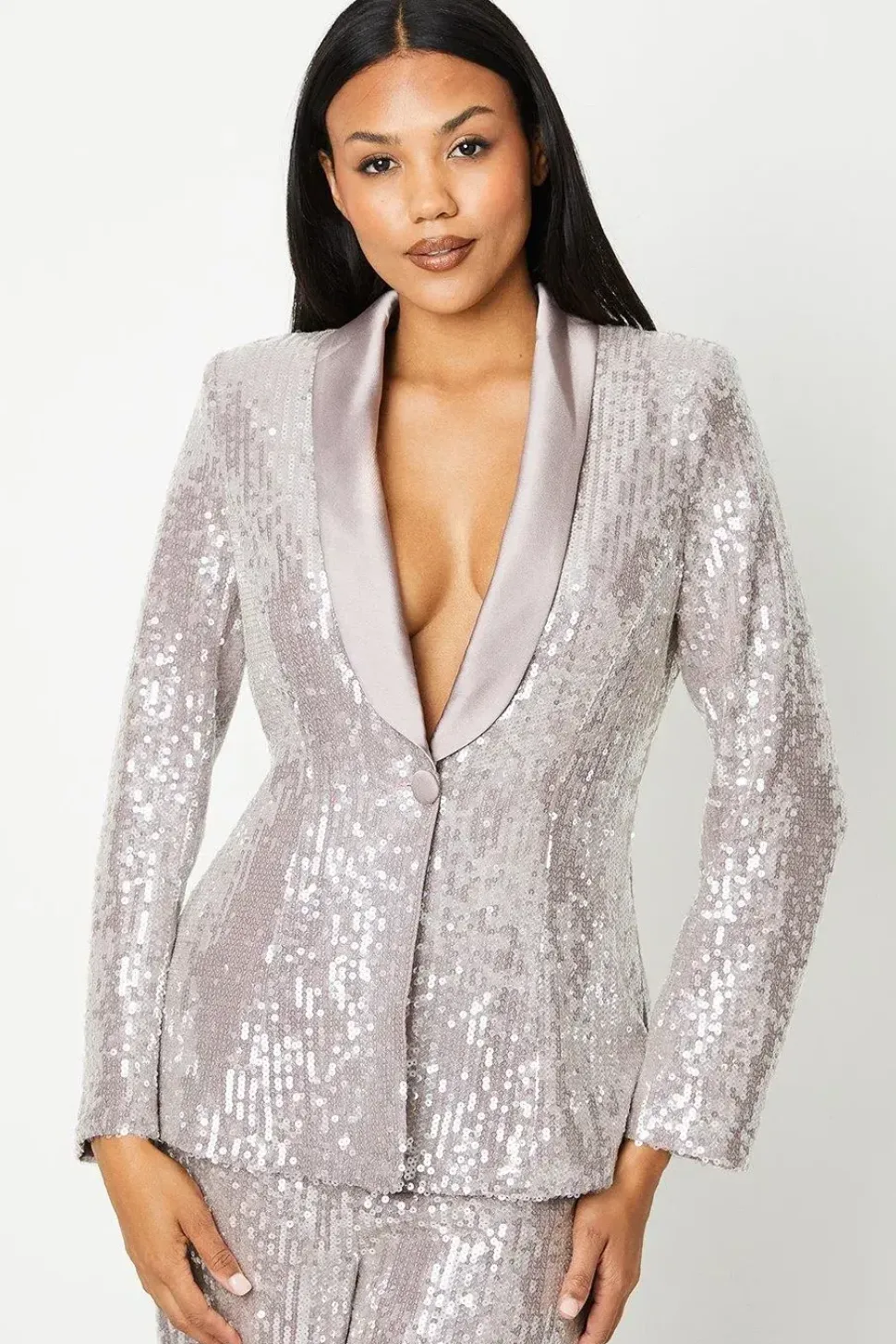 Clear Sequin Single Breasted Blazer