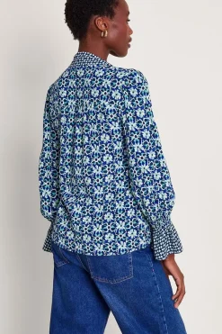 Clover Print Pussybow Blouse