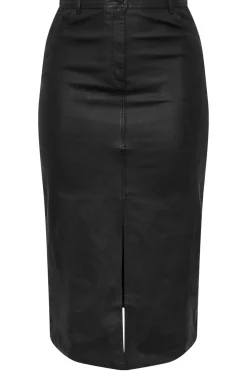 Coated Split Hem Midaxi Skirt
