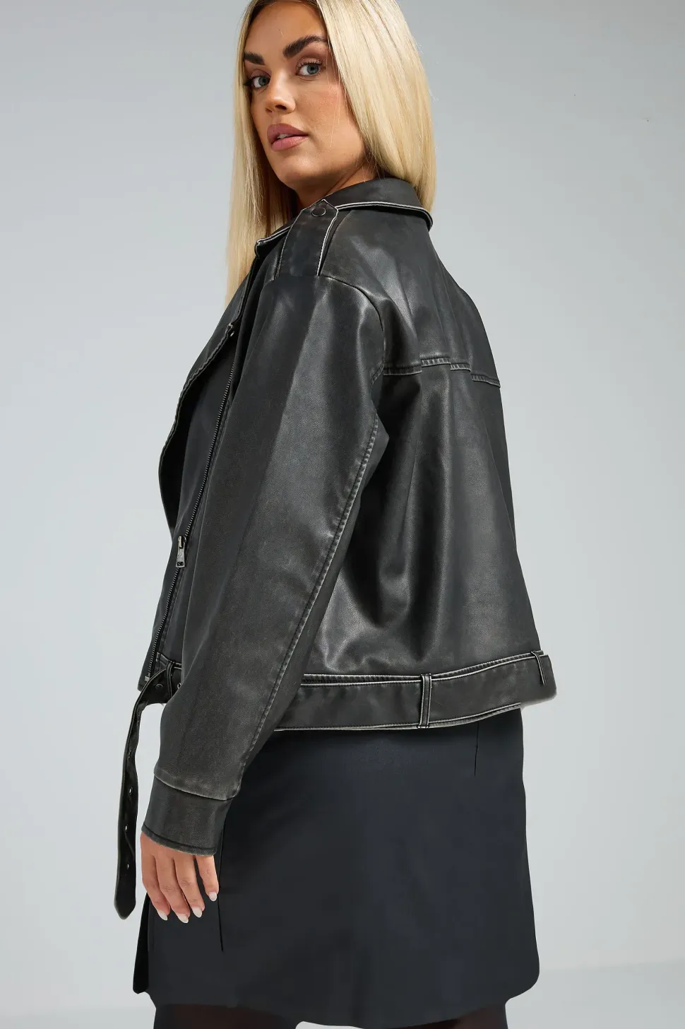 Coated Split Hem Mini Skirt