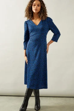 Cobalt Animal Jacquard Ponte Midi Dress