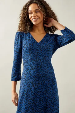 Cobalt Animal Jacquard Ponte Midi Dress
