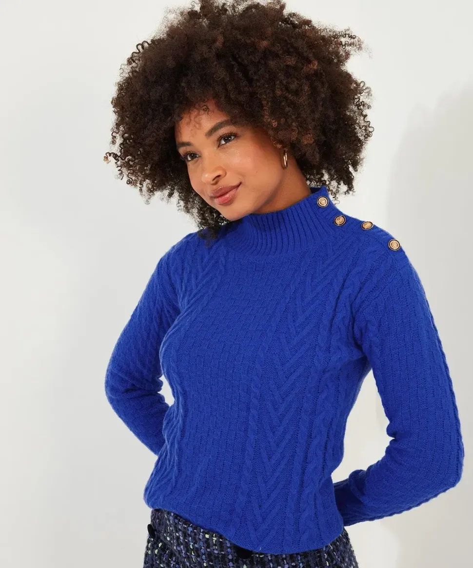 Cobalt Cable Knit Ribbed Cuff Jumper