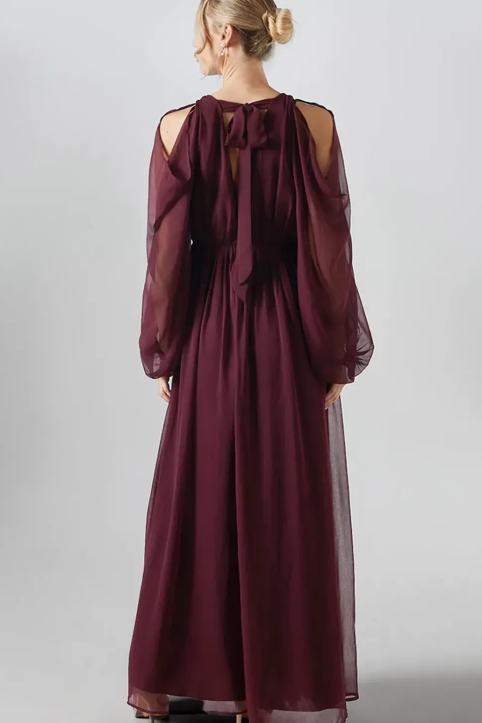 Cold Shoulder Chiffon Bridesmaid Maxi Dress