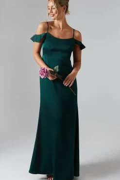 Cold Shoulder Satin Bridesmaids Midaxi Dress