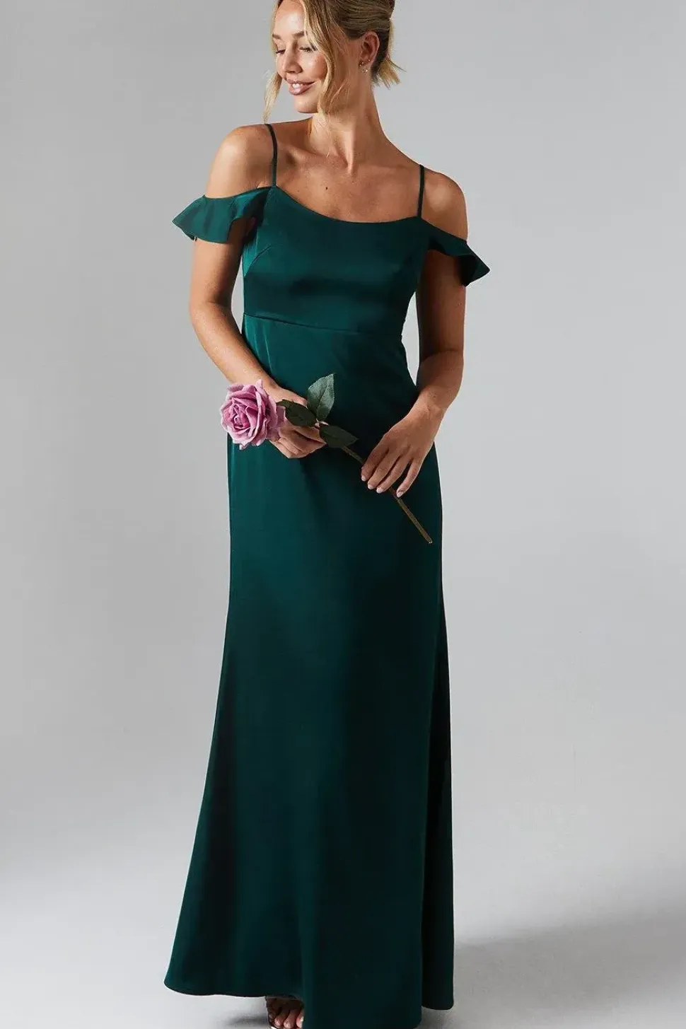 Cold Shoulder Satin Bridesmaids Midaxi Dress