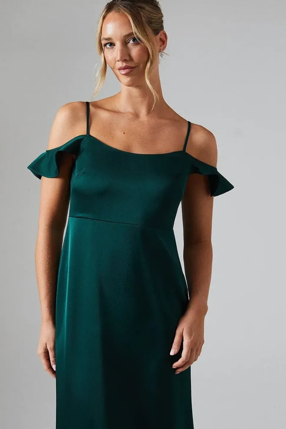Cold Shoulder Satin Bridesmaids Midaxi Dress