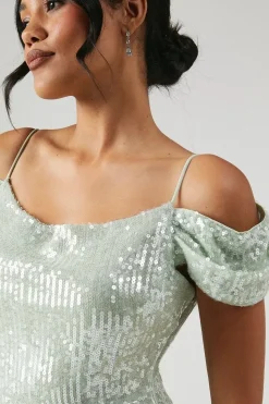 Cold Shoulder Sequin Bridesmaid Dress