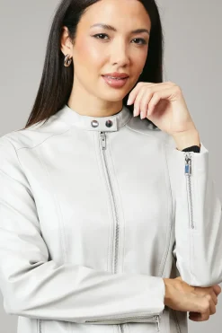 Collar Detail Faux Leather Jacket