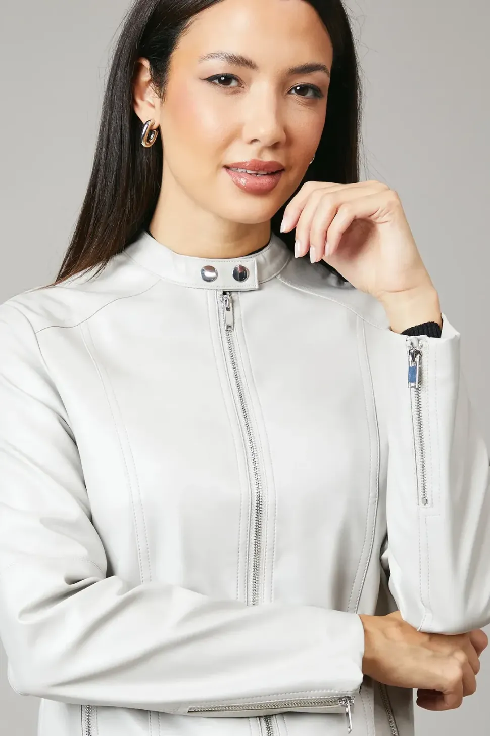 Collar Detail Faux Leather Jacket