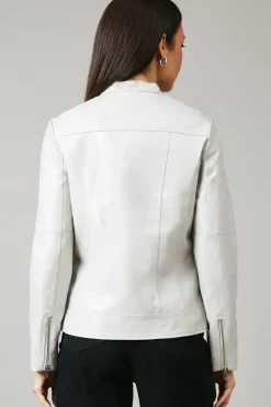 Collar Detail Faux Leather Jacket