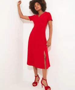 Collared Wrap Front Vintage Midi Dress