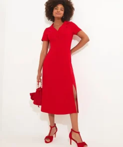 Collared Wrap Front Vintage Midi Dress