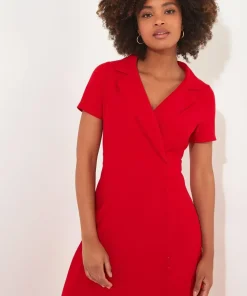 Collared Wrap Front Vintage Midi Dress