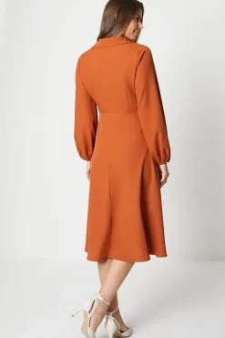 Collared Wrap Midi Dress