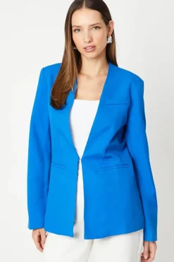 Collarless Blue Blazer