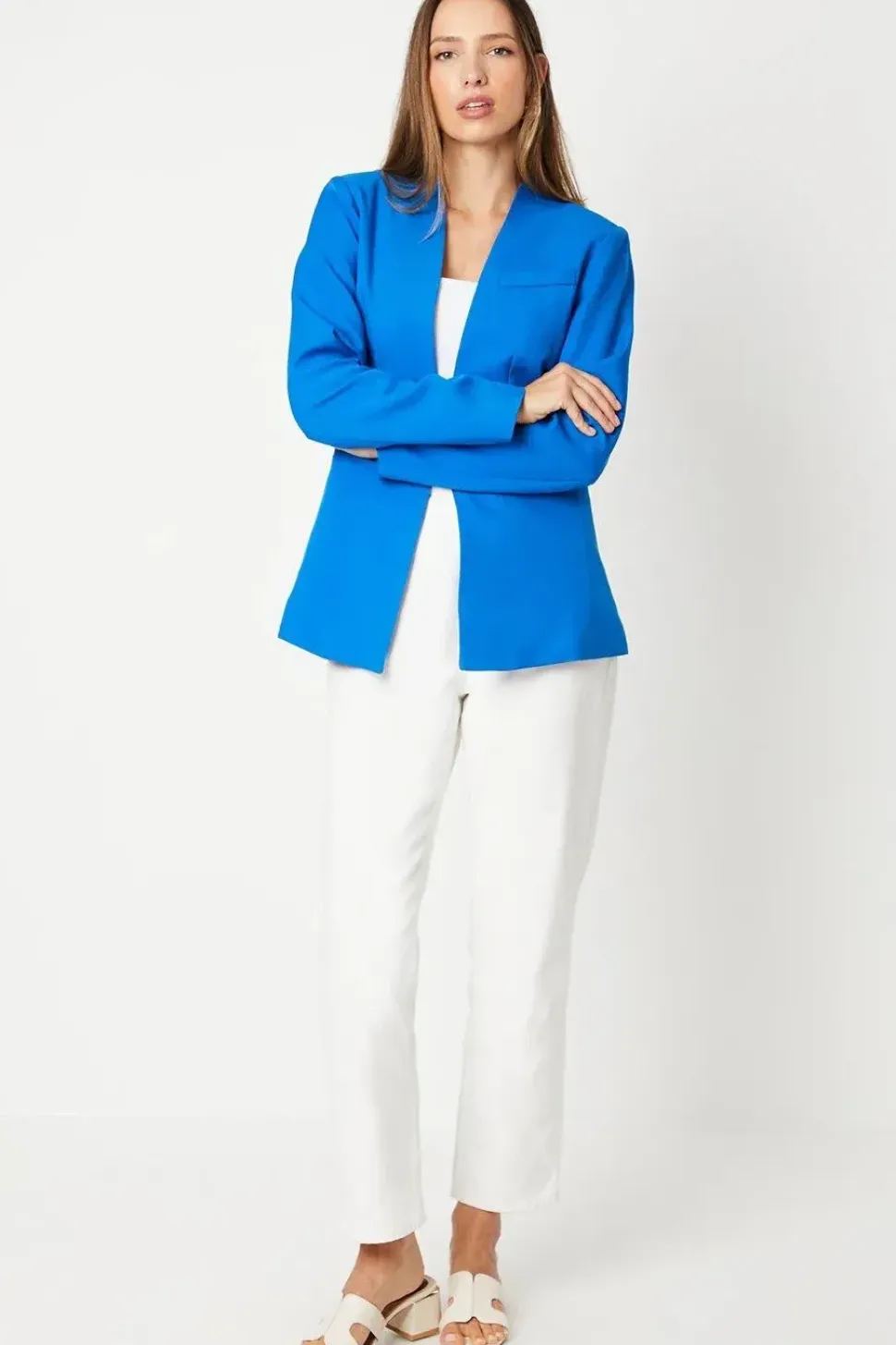 Collarless Blue Blazer