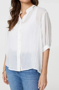 Collarless Button Back 3/4 Sleeve Blouse