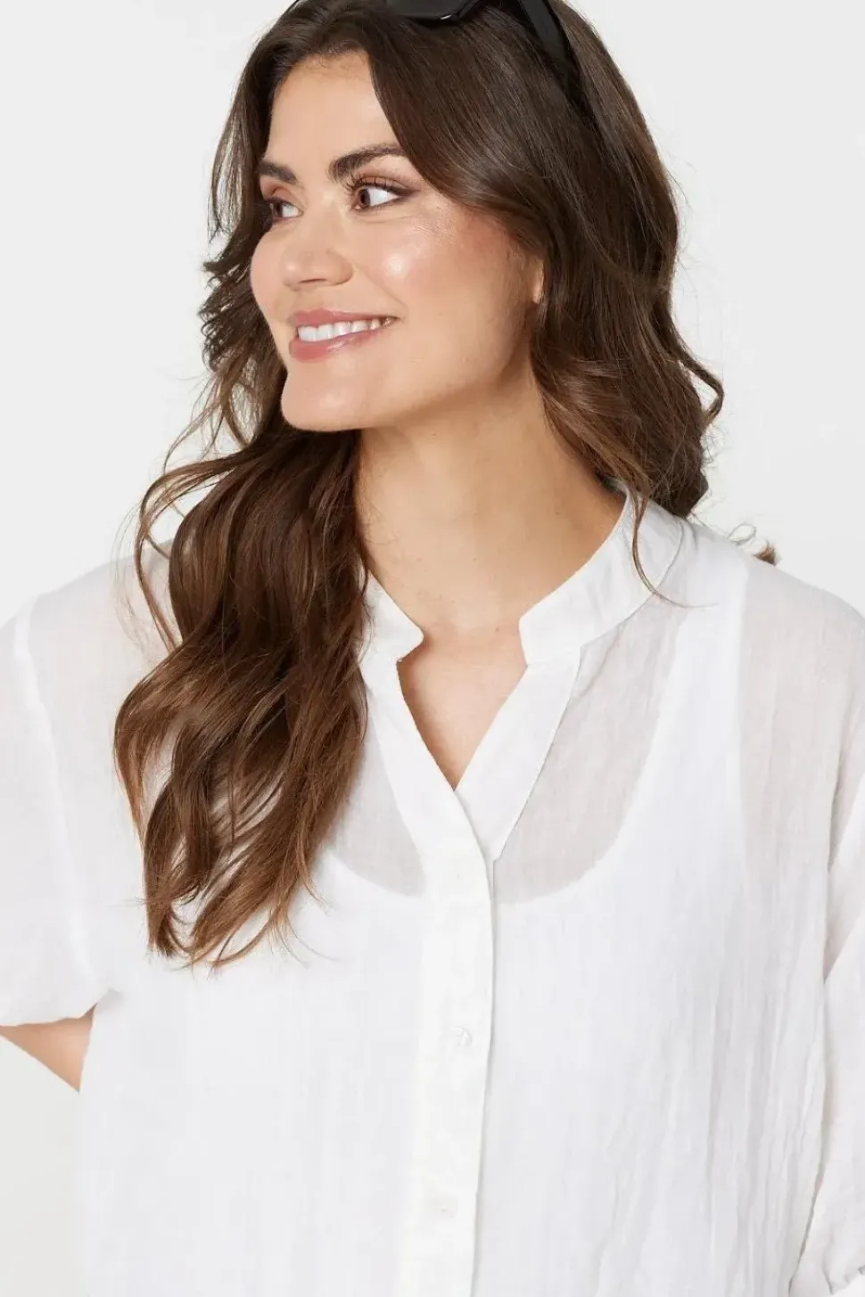 Collarless Button Back 3/4 Sleeve Blouse