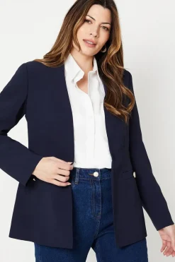 Collarless Button Detail Edge To Edge Jacket
