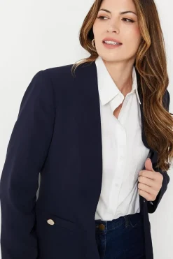 Collarless Button Detail Edge To Edge Jacket