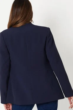 Collarless Button Detail Edge To Edge Jacket