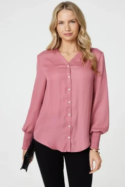Collarless Button Up Long Sleeve Shirt
