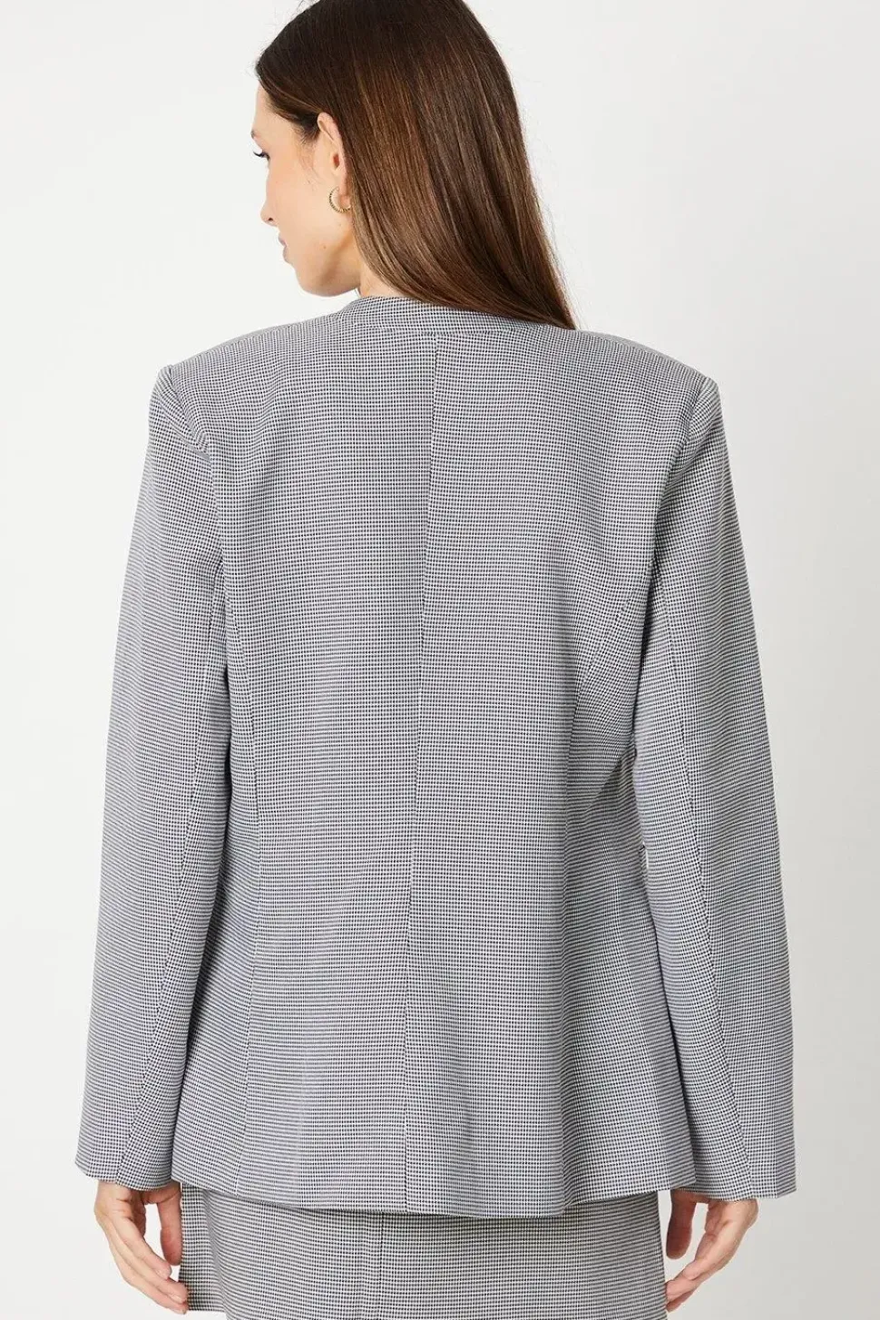 Collarless Gingham Blazer