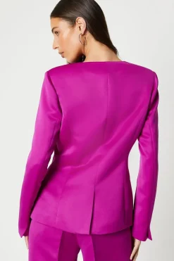 Collarless Tailored Satin Blazer