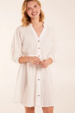 Collar Textured Button Through Mini Dress