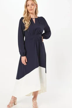 Colour Block Belted High Low Maxi Dress