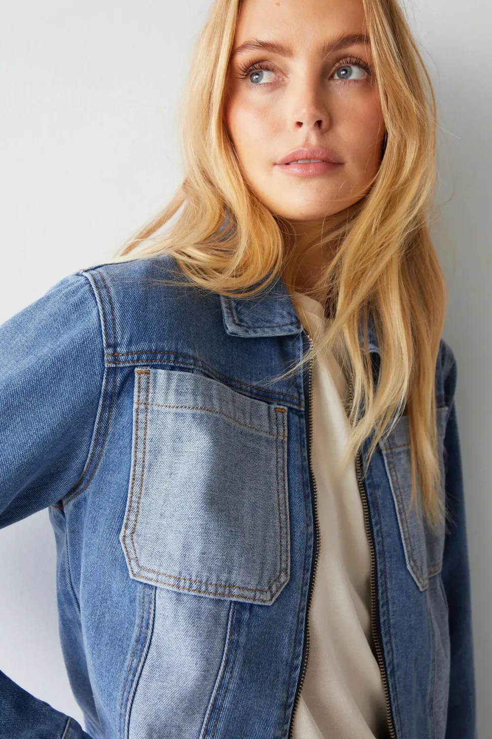 Colour Block Denim Trucker Jacket