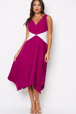 Colour Block Drape Skirt Midi Dress