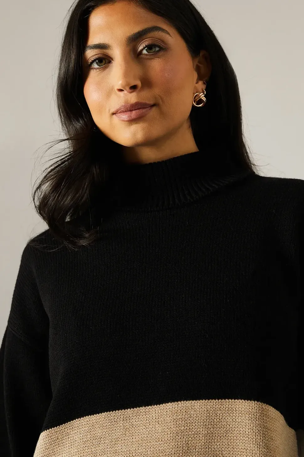 Colour Block High Neck Jumper