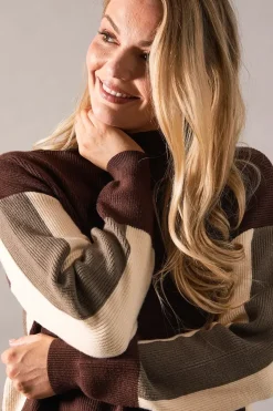 Colour Block High Neck Ribbed Jumper