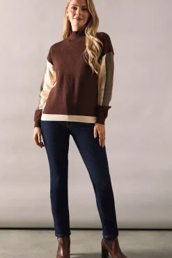 Colour Block High Neck Ribbed Jumper